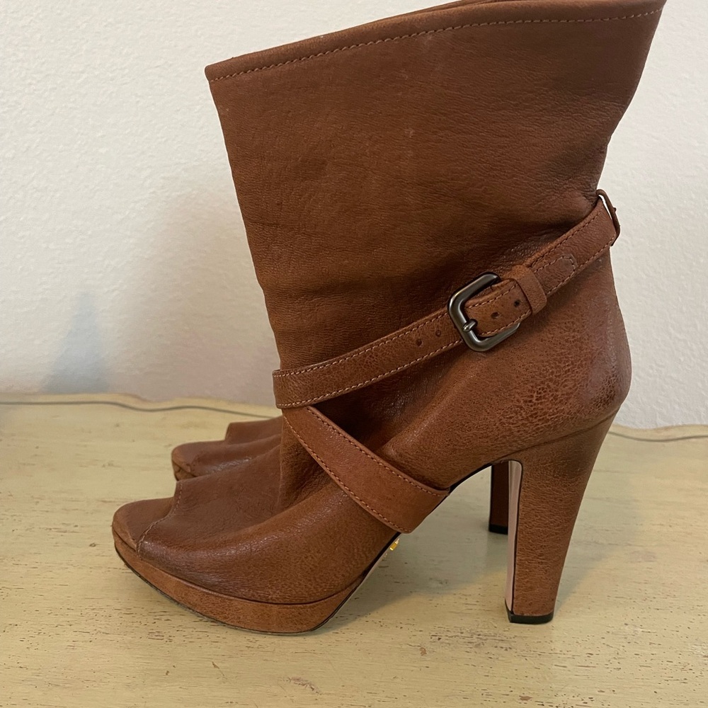 PRADA Made in Italy Platform Peep Toe Ankle Bootie w/Double Wrap Strap Size 38 - Picture 3 of 9